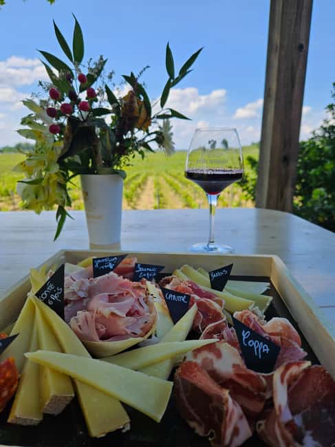 Château Petit Mangot's aperitif: charcuterie, cheeses, and wines - Three red wines from Saint-Émilion