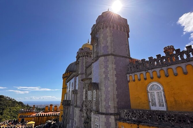 Full Day Tour in Sintra Pena Palace and Quinta de Regaleira - Sintra’s old center and the view toward the Moorish Castle