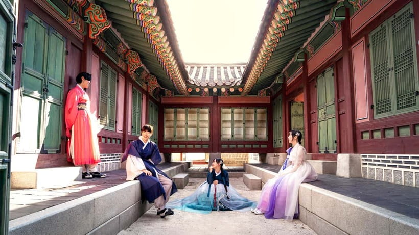 Seoul: Modern Hanbok Dress Photoshoot Gyeongbokgung Palace - Wearing a modern hanbok at Gyeongbokgung