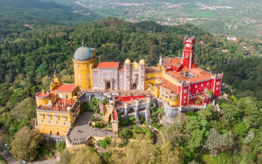 Sintra: Pena Palace, Moorish Castle, Regaleira, & Monserrate - Pena Palace, color, gardens, and crowds